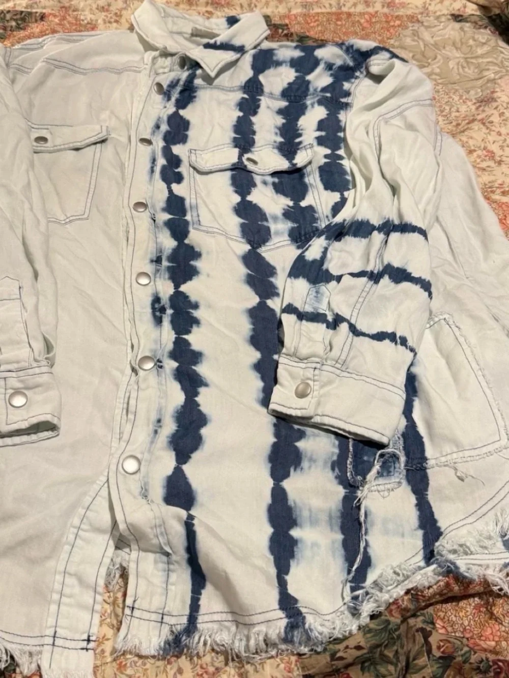 Oli & Hali White and Navy Tie-Dye Button Down Shirt
